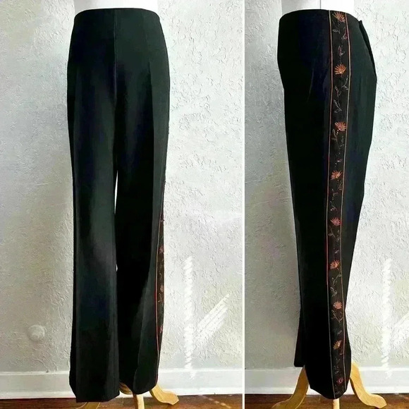 Karen Kane lifestyles embroidered black pants‎ size 8 - Picture 1 of 12
